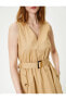 Фото #10 товара Midi Elbise Kemer Detaylı Cepli V Yaka Pamuklu Kolsuz