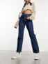Weekday Rowe extra high waist regular fit straight leg jeans in nobel blue