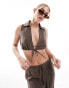 Фото #2 товара 4th & Reckless cropped tie front linen beach top co-ord in brown