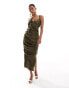 Фото #4 товара ASOS DESIGN draped twist shoulder midi dress in khaki