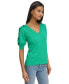 Фото #3 товара Women's Short-Sleeve Button-Trim V-Neck Sweater