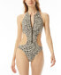 Фото #1 товара Michael Michael Kors Women's Printed Zip-Front One-Piece Swimsuit Multi Sz 6