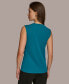 Donna Karan Women's Sleeveless Faux-Wrap Blouse Empire Teal, XS - фото #2