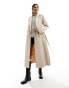 Pieces tie waist trench coat in sand