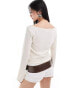 Фото #4 товара Monki pointelle long sleeve top with open neck in beige