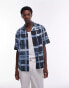 Topman short sleeve relaxed sheer check shirt in blue