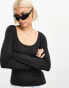 Фото #2 товара Weekday Tea fine jersey long sleeve top with scoop neck in black