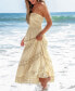 Women's Apricot Smocked Bodice Lace Trim Midi Tube Beach Dress