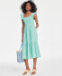 Фото #1 товара Women's Cotton Smocked Midi Dress, Created for Macy's