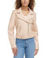 Women's Faux-Leather Belted Hem Moto Jacket