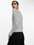 Фото #7 товара & Other Stories ribbed long sleeve boat neck top in off white and black stripe