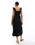 Pieces textured jersey frill strap maxi dress in black