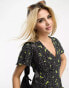 Фото #6 товара New Look lemon print tie back mini dress in black