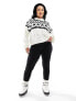 Threadbare Plus Ski high neck printed jumper with fringing in monochrome Черно-белый, 52 - фото #3