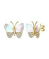 ფოტო #1 პროდუქტის Sterling Silver Large 14k Gold Plated Sterling Silver with Mother of Pearl & Cubic Zirconia Butterfly Stud Earrings