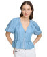 Фото #1 товара Women's Zip-Front Puff-Sleeve Blouse