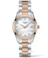 ფოტო #1 პროდუქტის Women's Swiss Conquest Classic Diamond (1/20 ct. t.w.) Two-Tone Stainless Steel Bracelet Watch 34mm