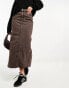 Stradivarius stretch denim midi skirt in brown Коричневый, 36 - фото #2