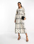 Never Fully Dressed shirred midaxi dress in monochrome heart print