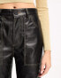 Only Tall high waisted wide leg faux leather contrast stitch trousers in black