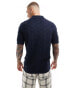 Threadbare knitted short sleeve revere collar shirt in navy