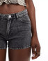 Фото #2 товара Monki stretch five pocket shorts in black acid wash