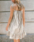 Women's Khaki Striped Square Neck Mini Beach Dress