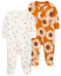 Фото #1 товара Baby 2-Pack Sunflower Zip-Up Cotton Sleep & Play Pajamas 6M