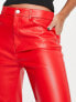 Monki faux leather straight leg trousers in red