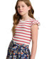 ფოტო #3 პროდუქტის Big Girls Striped Floral Cotton-Blend Dress