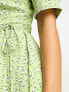 Фото #3 товара Glamorous short sleeve wrap mini tea dress in green ditsy