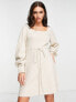 Miss Selfridge heart detail puff sleeve knit dress in oatmeal