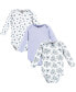 Baby Girls Cotton Long-Sleeve Bodysuits, Blue Toile 3-Pack