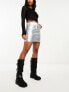 Фото #3 товара ASOS DESIGN faux leather mini skirt in silver metallic