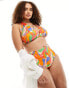 ASOS DESIGN Curve mix and match high triangle bikini top in vibrant abstract print