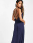 Vila Bridesmaid satin cowl neck maxi dress in navy blue