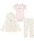 Baby Girls Floral Sketch Interlock Cardigan and Joggers, 3 Piece Set