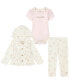 ფოტო #1 პროდუქტის Baby Girls Floral Sketch Interlock Cardigan and Joggers, 3 Piece Set