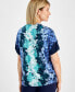 Petite Ombre Flora Printed Tab-Cuff Top, Created for Macy's Intrepid Blue Combo, P/S - фото #2