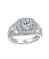 Art Deco Style 2CT AAA CZ Pave Halo Square Cushion Cut Solitaire Engagement Ring For Women .925 Sterling Silver Split Baguette Side Stone Migraine Edge Band