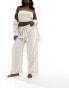 ASOS DESIGN Curve Isabel mix & match linen look tie waist beach trouser in neutral Серый, 48 - фото #5