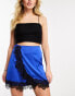 NaaNaa satin wrap mini skirt with lace trim in blue