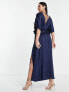 Фото #3 товара ASOS DESIGN Tall embroidered satin midi dress with frill waist in navy