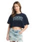 Women's Cotton Oversized Cropped Tartan Graphic T-Shirt Dark Night Navy, XS - фото #1