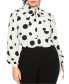 ფოტო #1 პროდუქტის Plus Size Printed Tie Neck Blouse