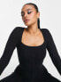 Фото #3 товара ASOS DESIGN ribbed square neck unitard jumpsuit in black