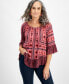 ფოტო #1 პროდუქტის Petite Printed On-Off Knit Top, Created for Macy's