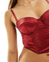 Фото #3 товара ASOS DESIGN Satin padded underwire corset with detachable straps in red