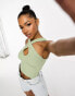 Фото #1 товара Vero Moda ribbed cross neck top in sage green