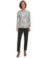 ფოტო #6 პროდუქტის Women's Printed Ruched-Sleeve Crewneck Blouse